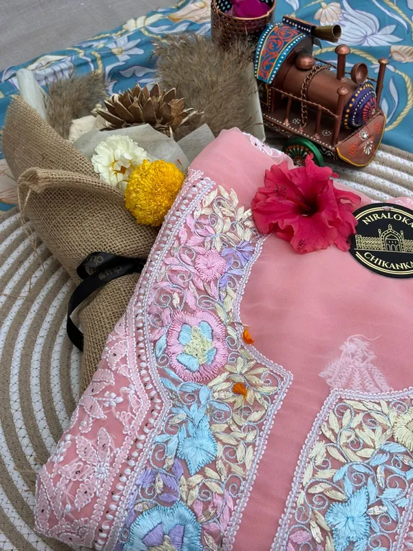 Pink_handmade_Chikankari_georgette_kurta_set__
