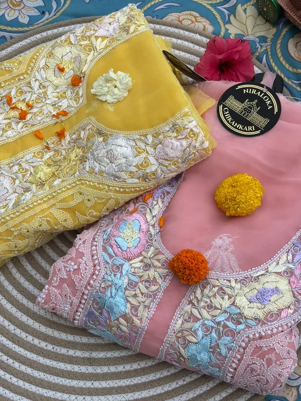 Pink_handmade_Chikankari_georgette_kurta_set__