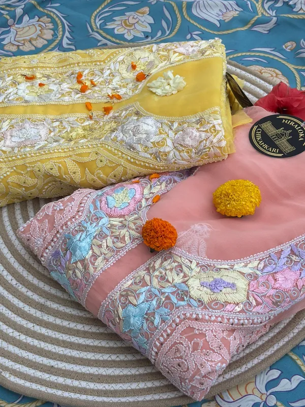Pink_handmade_Chikankari_georgette_kurta_set__