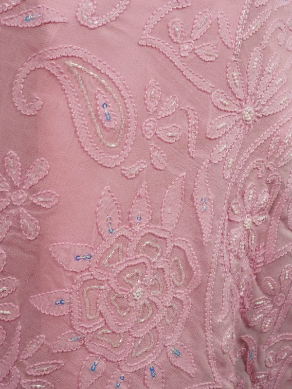 Niraloka_Hand_Embroidered_Pink_chiffon_Lucknowi_Chikan_Saree_With_Blouse_NF5010