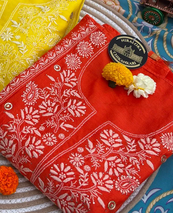 Pure_Chikankari_kurta_set_orange_colour