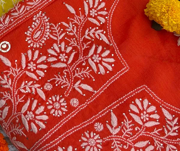 Pure_Chikankari_kurta_set_orange_colour