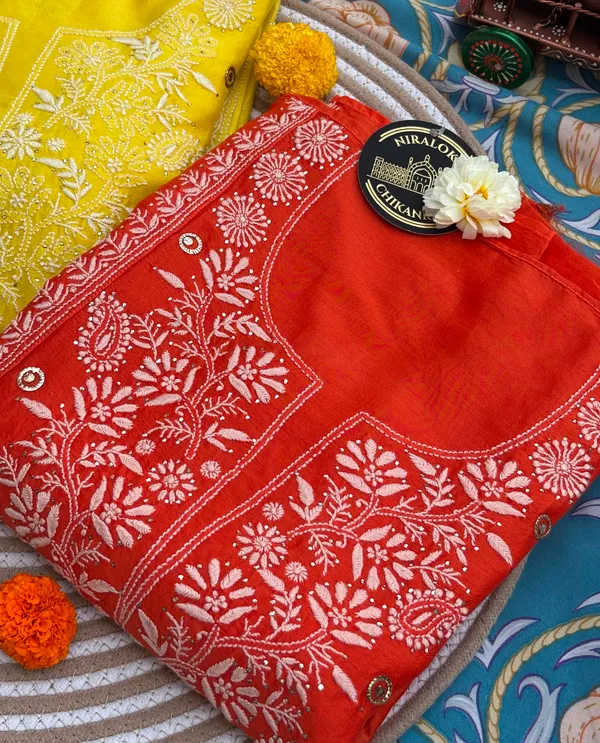 Pure_Chikankari_kurta_set_orange_colour