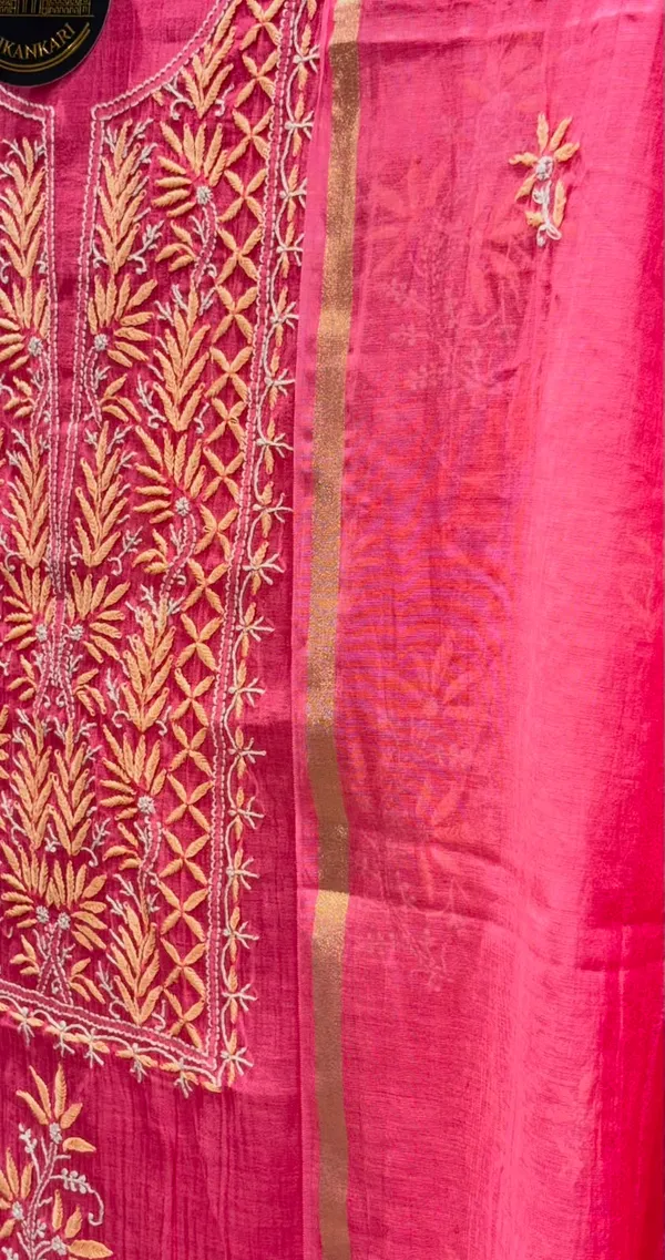 Pure_Fushsia_pink_Mul_Chanderi_chikankari_suit
