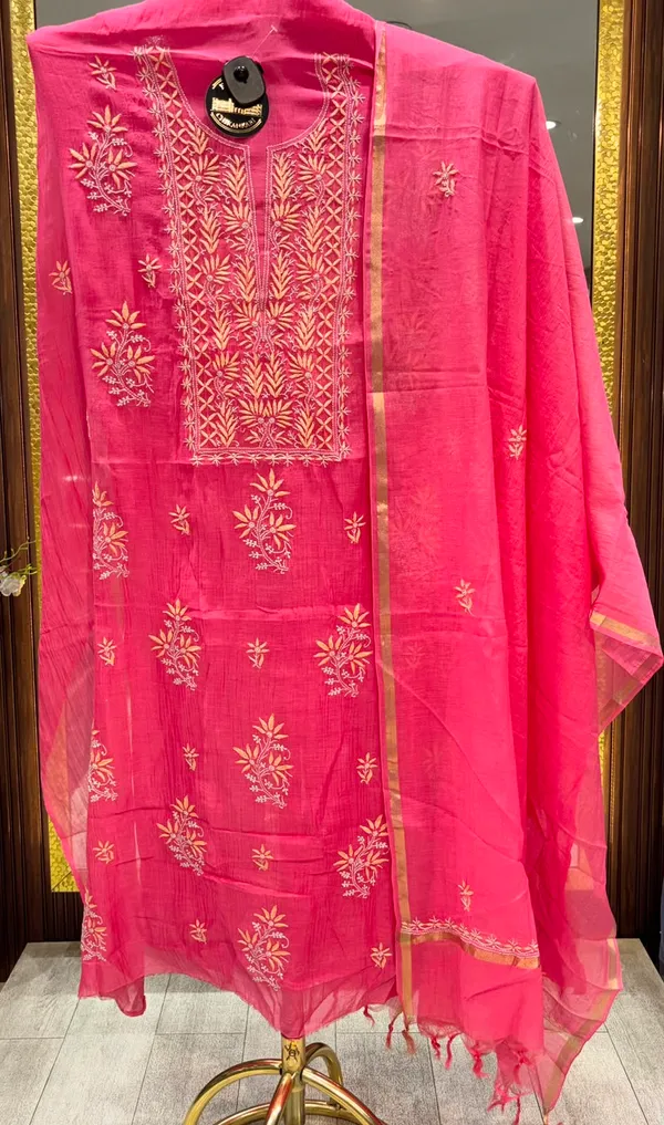 Pure_Fushsia_pink_Mul_Chanderi_chikankari_suit