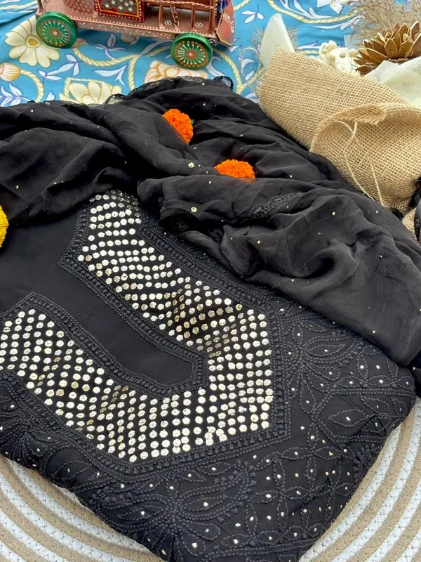 Pure_black_Chikankari_georgette_kurta_set