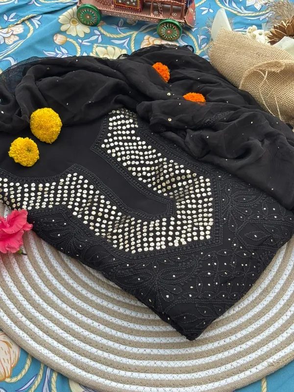 Pure_black_Chikankari_georgette_kurta_set