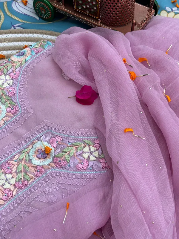 Unstitched_Parsi_neckline_Chikankari_kurta_set_dusty_lavender