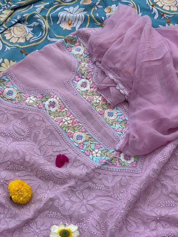 Unstitched_Parsi_neckline_Chikankari_kurta_set_dusty_lavender