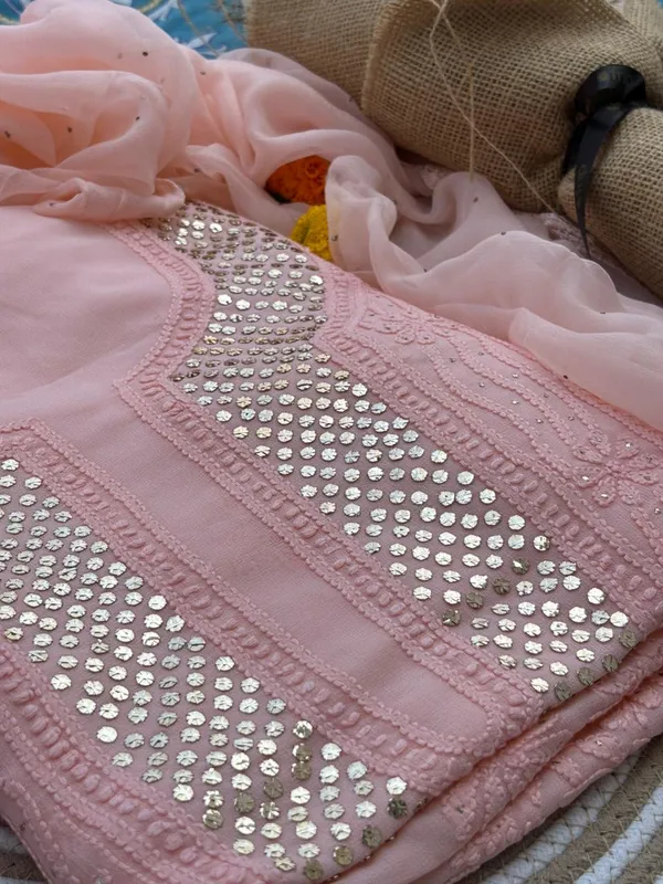 Unstitched_light_peach_geogette_kurta_set