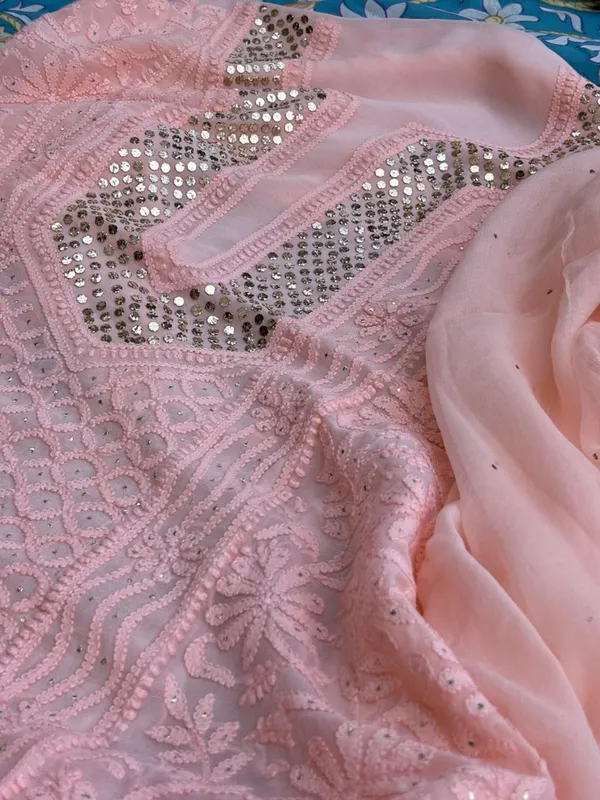 Unstitched_light_peach_geogette_kurta_set