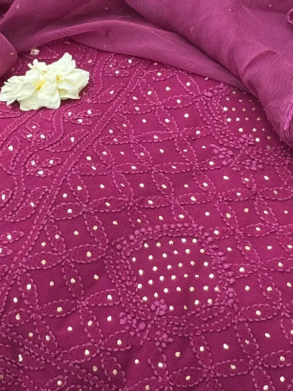 Unstitched_mauve_georgette_Chikankari_kurta_set