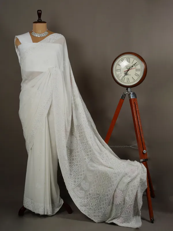 White_dyeable_pure_georgette_chikankari_saree_NF5011