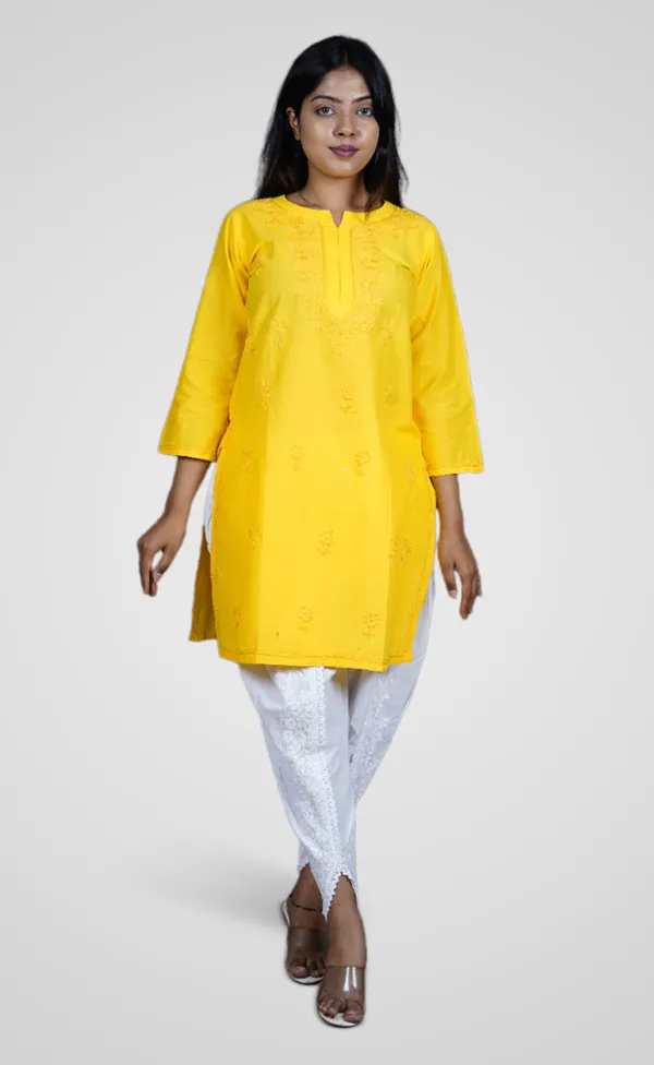 Yellow_Cotton_Premium_Short_Kurti_For_Women