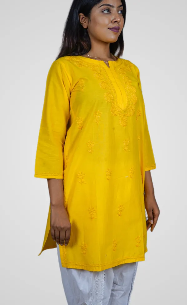 Yellow_Cotton_Premium_Short_Kurti_For_Women