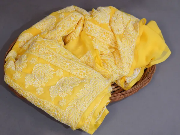 Yellow_georgette_chikankari_saree_NF5008