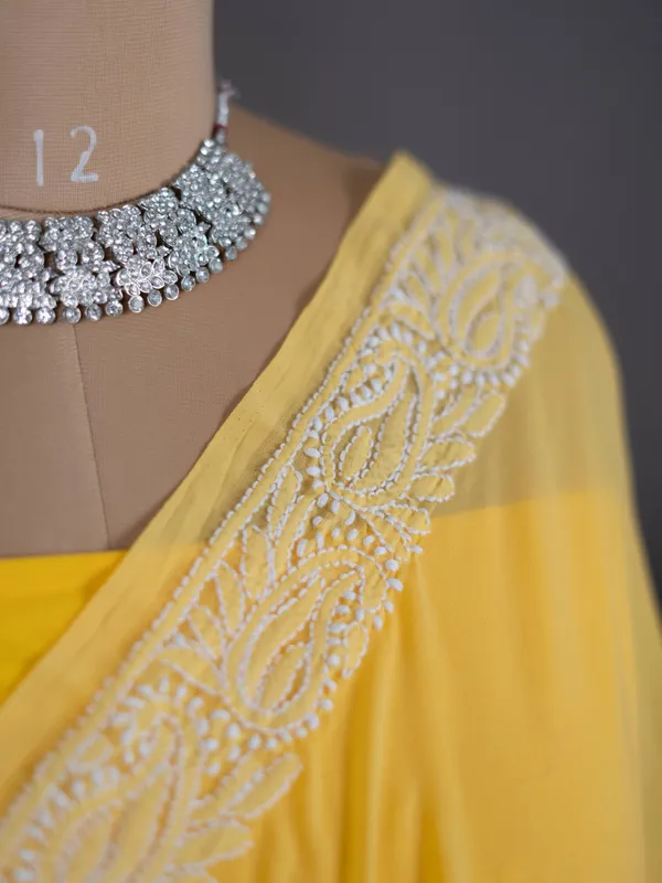Yellow_georgette_chikankari_saree_NF5008