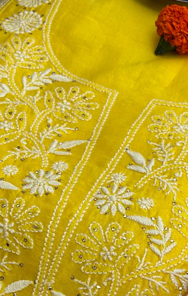 Yellow_unstitched_chikankari_with_mukaish_work_kurta_set