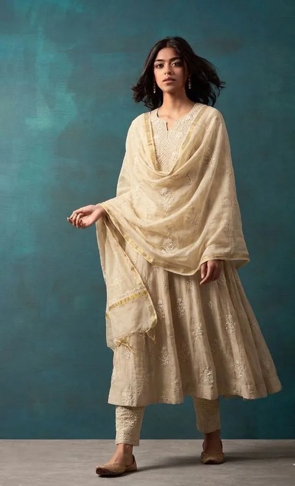 Pure_brown_mul_Chikankari_kurta_set