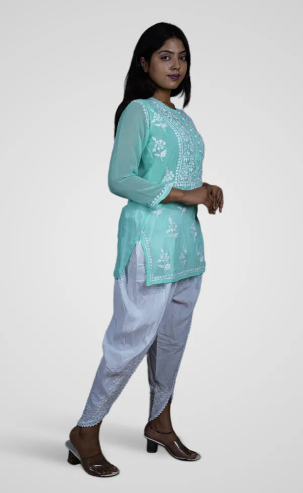 Sea_Green_Georgette_Premium_Short_Kurti_For_Women_NF1016