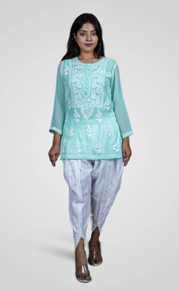 Sea_Green_Georgette_Premium_Short_Kurti_For_Women_NF1016