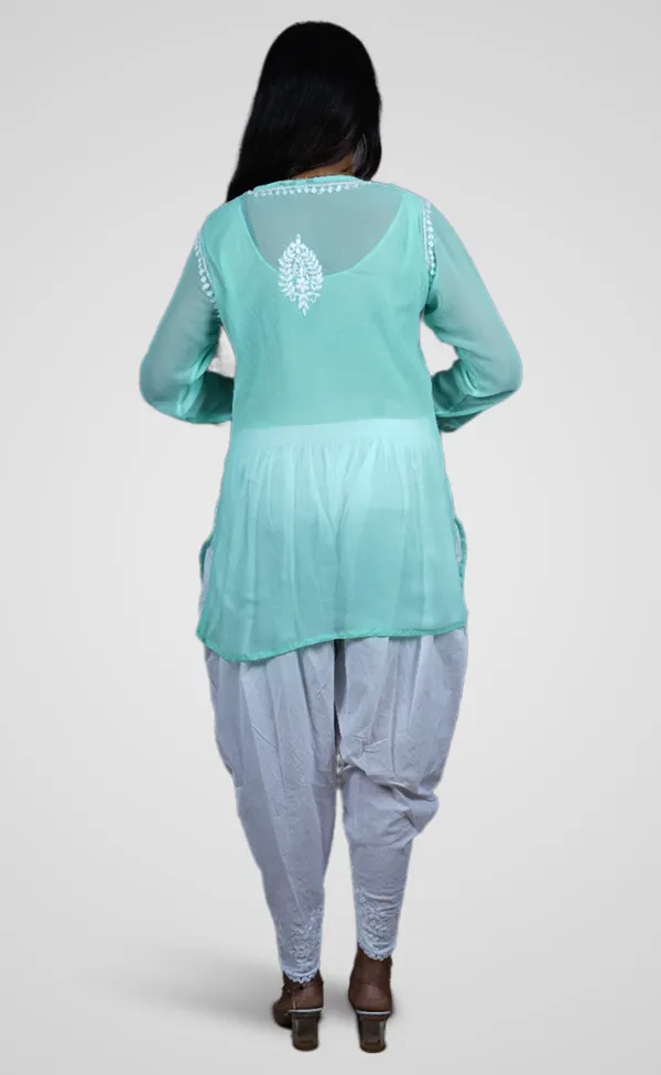 Sea_Green_Georgette_Premium_Short_Kurti_For_Women_NF1016
