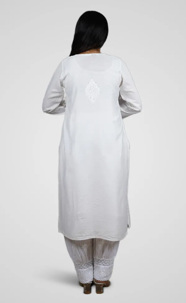 White_Chanderi_Silk_Premium_Long_Kurti_For_Women