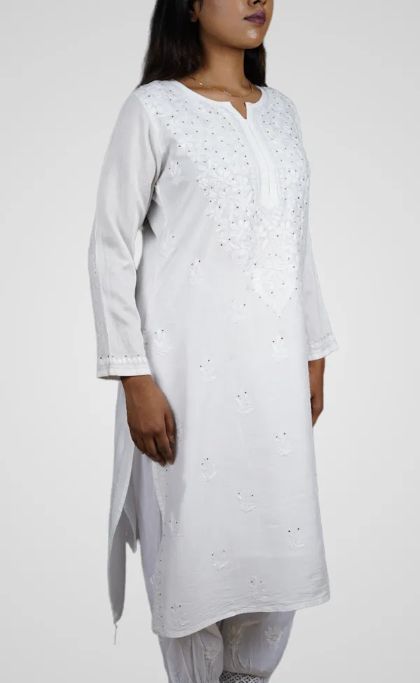 White_Chanderi_Silk_Premium_Long_Kurti_For_Women