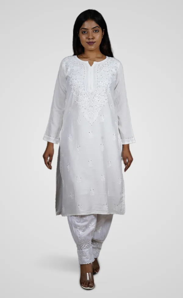 White_Chanderi_Silk_Premium_Long_Kurti_For_Women