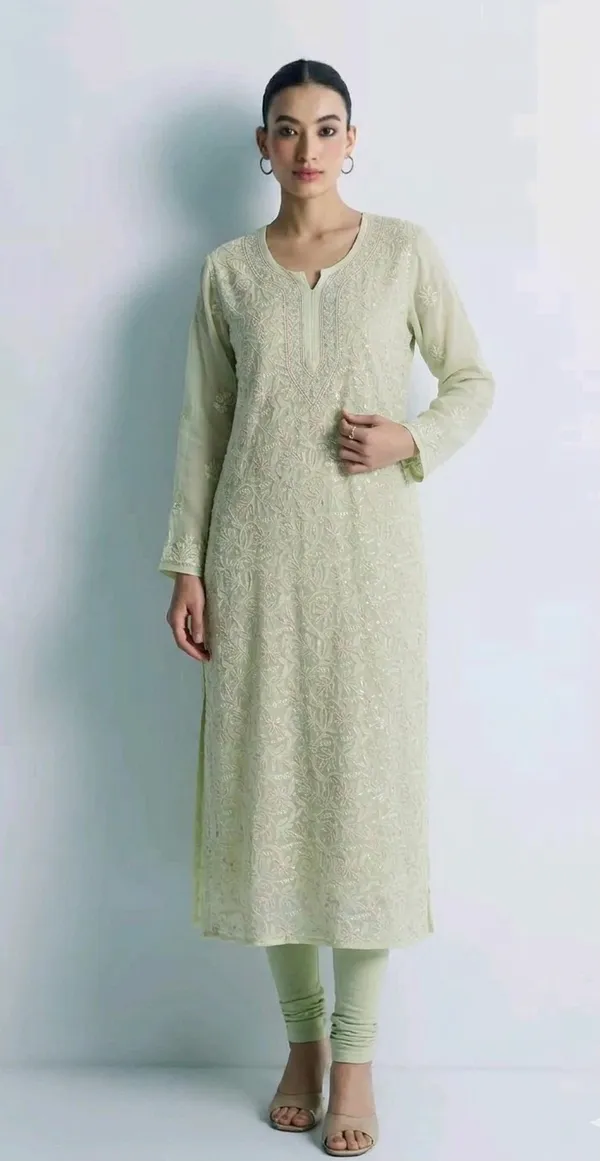 Pure_chiffon_cut_Dana_Chikankari_green_kurti