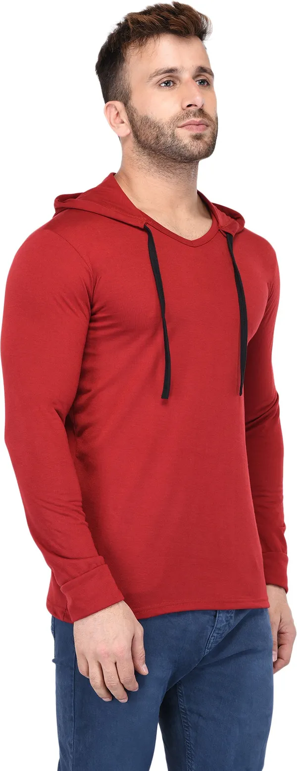 Maroon_Cotton_Solid_Men_Hooded_Neck_Regukar_Fit_T-Shirt_For_Men
