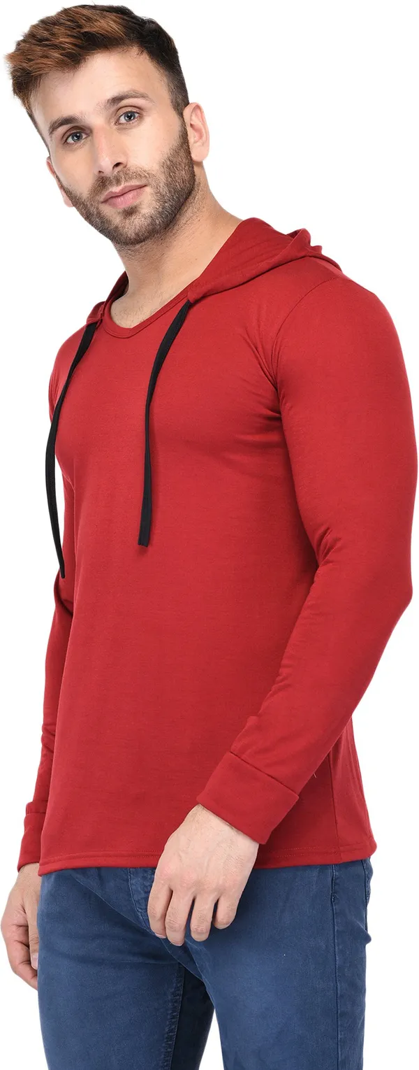 Maroon_Cotton_Solid_Men_Hooded_Neck_Regukar_Fit_T-Shirt_For_Men