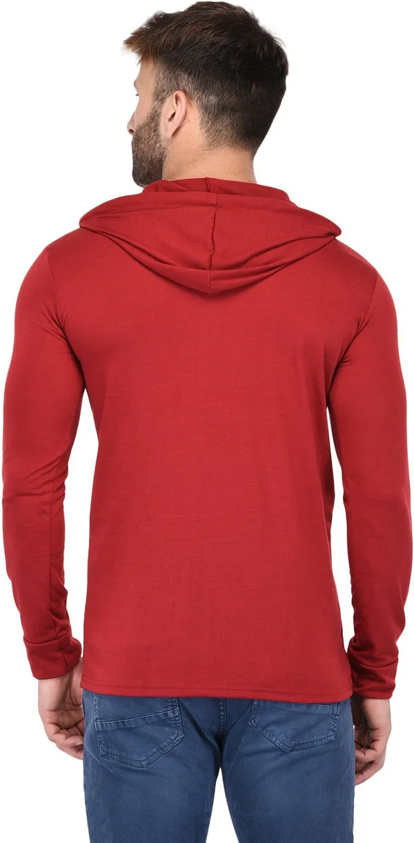 Maroon_Cotton_Solid_Men_Hooded_Neck_Regukar_Fit_T-Shirt_For_Men