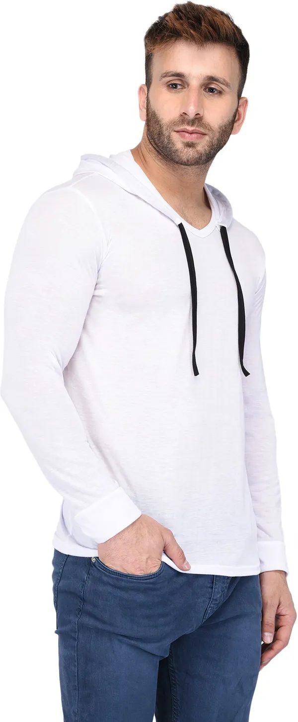 White_Cotton_Solid_Hooded_Neck_Regukar_Fit_T-Shirt_For_Men