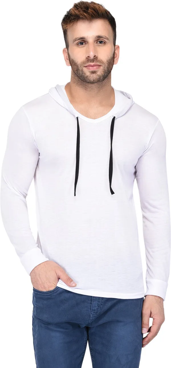 White_Cotton_Solid_Hooded_Neck_Regukar_Fit_T-Shirt_For_Men