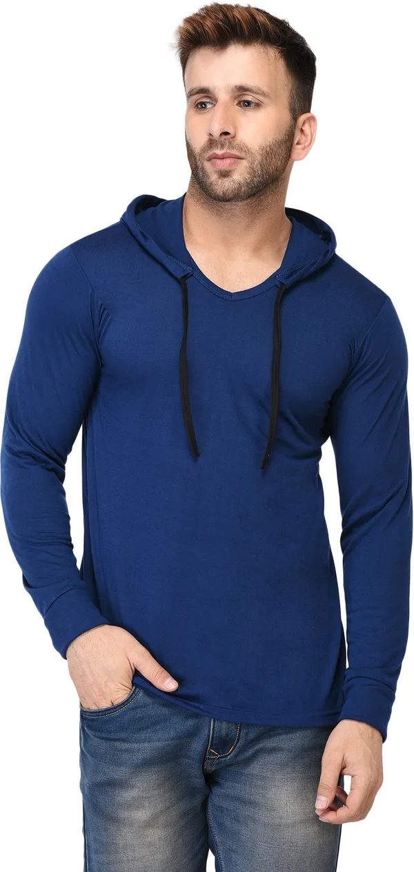 Dark_Blue_Cotton_Solid_Hooded_Neck_Regukar_Fit_T-Shirt_For_Men