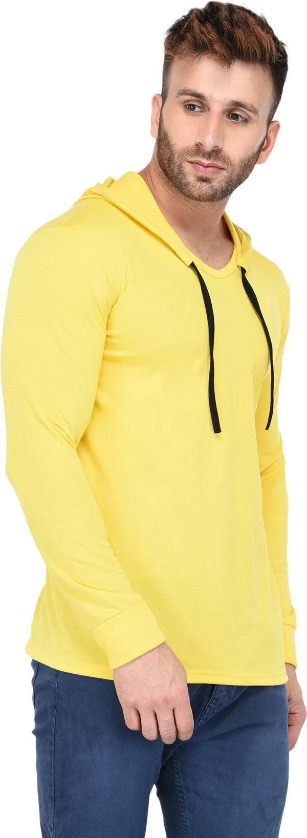 Yellow_Cotton_Solid_Hooded_Neck_Regukar_Fit_T-Shirt_for_men