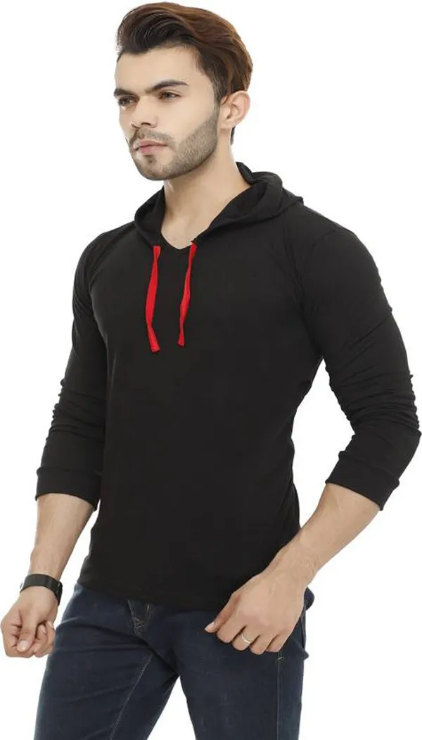 Black_Cotton_Solid_Hooded_Neck_Regukar_Fit_T-Shirt_For_Men