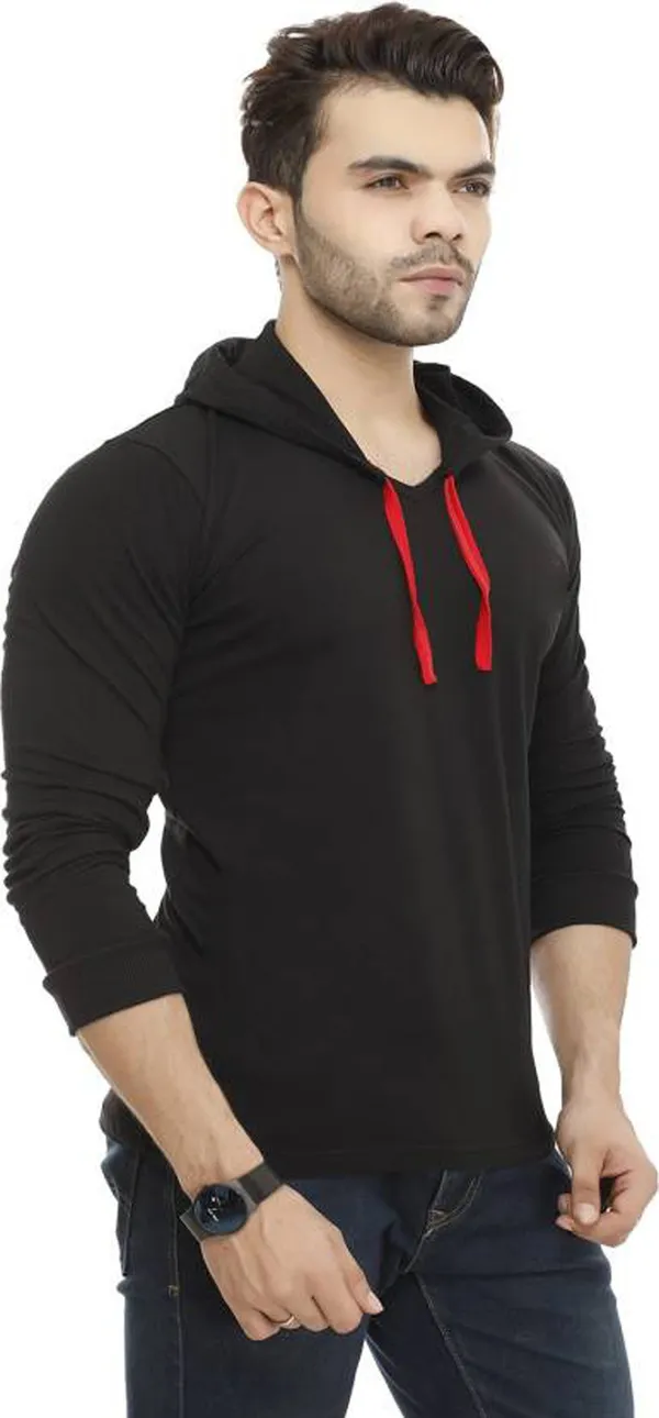 Black_Cotton_Solid_Hooded_Neck_Regukar_Fit_T-Shirt_For_Men