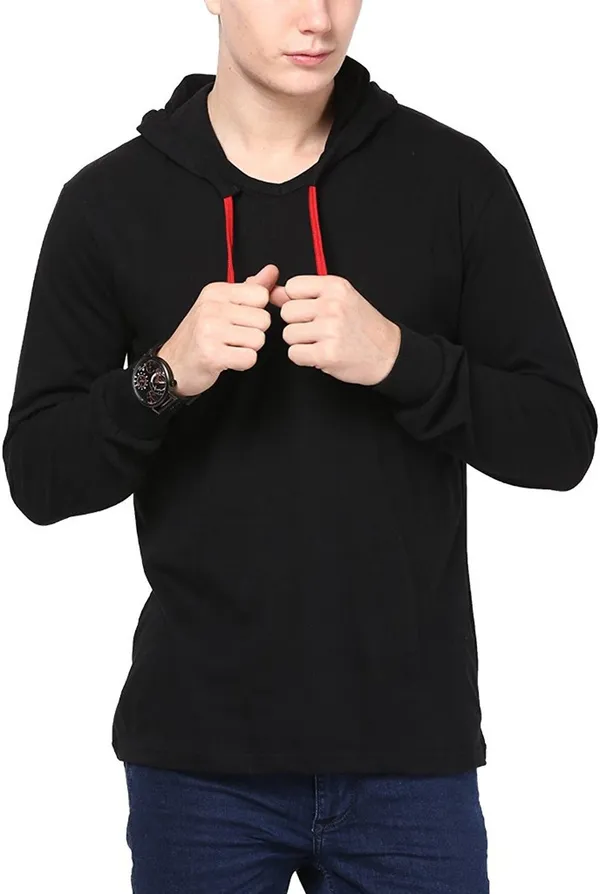 Black_Cotton_Solid_Hooded_Neck_Regukar_Fit_T-Shirt_For_Men