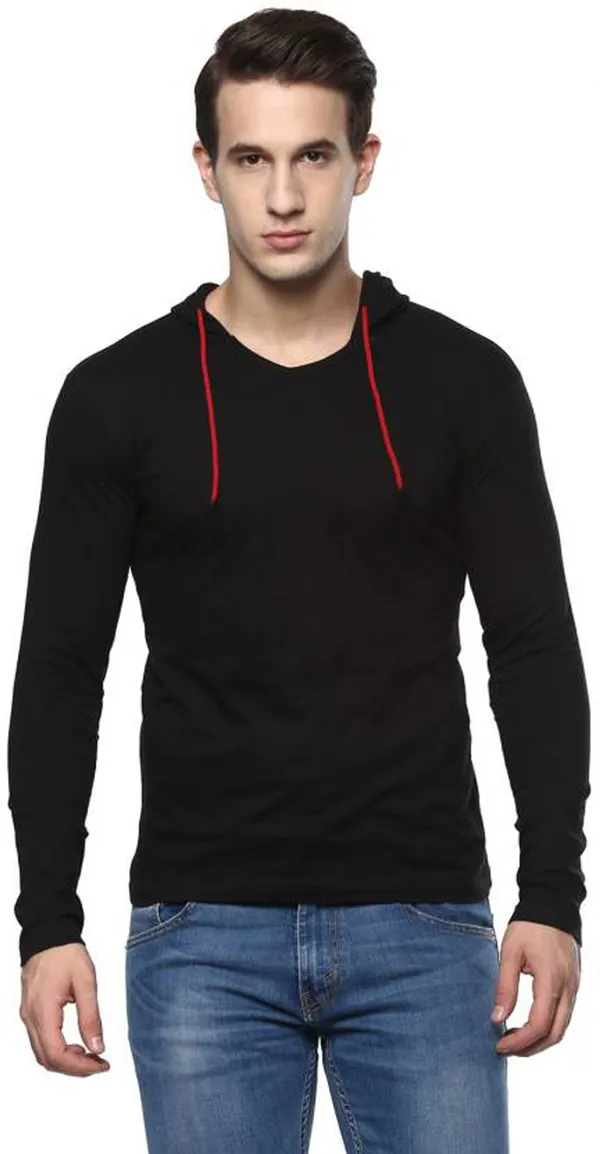 Black_Cotton_Solid_Hooded_Neck_Regukar_Fit_T-Shirt_For_Men
