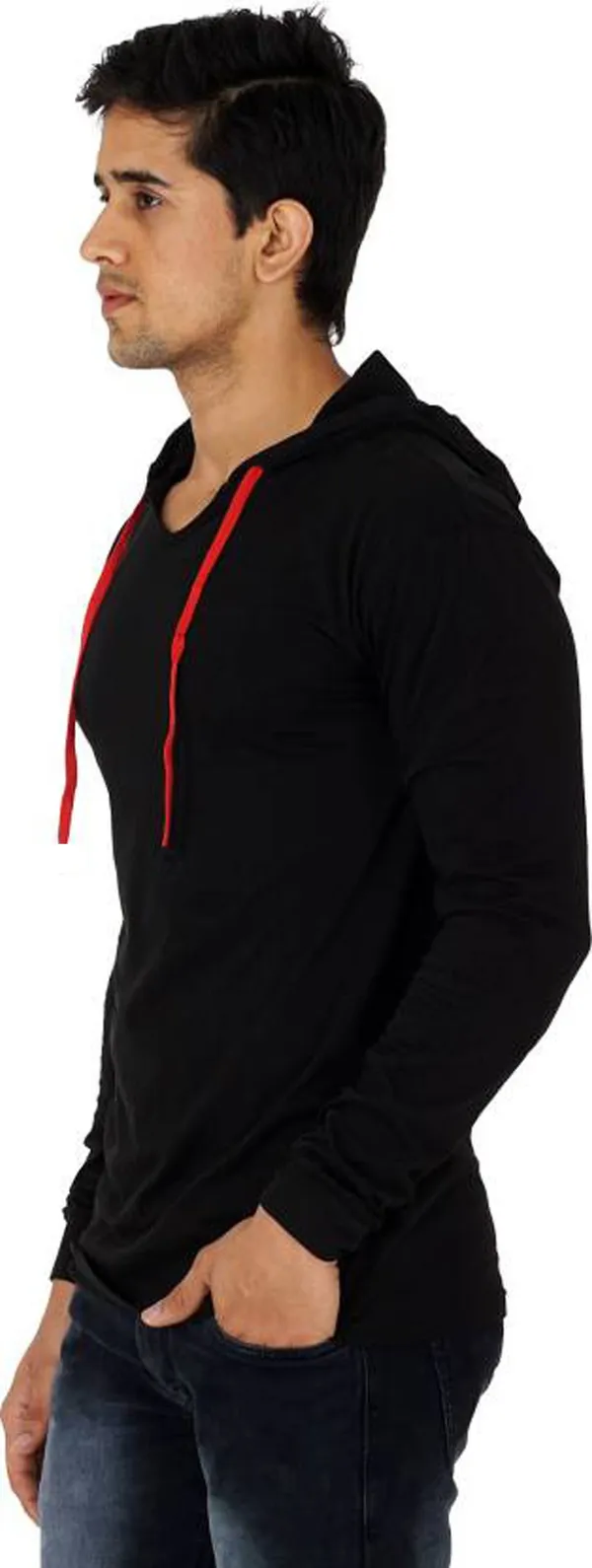 Black_Cotton_Solid_Hooded_Neck_Regukar_Fit_T-Shirt_For_Men