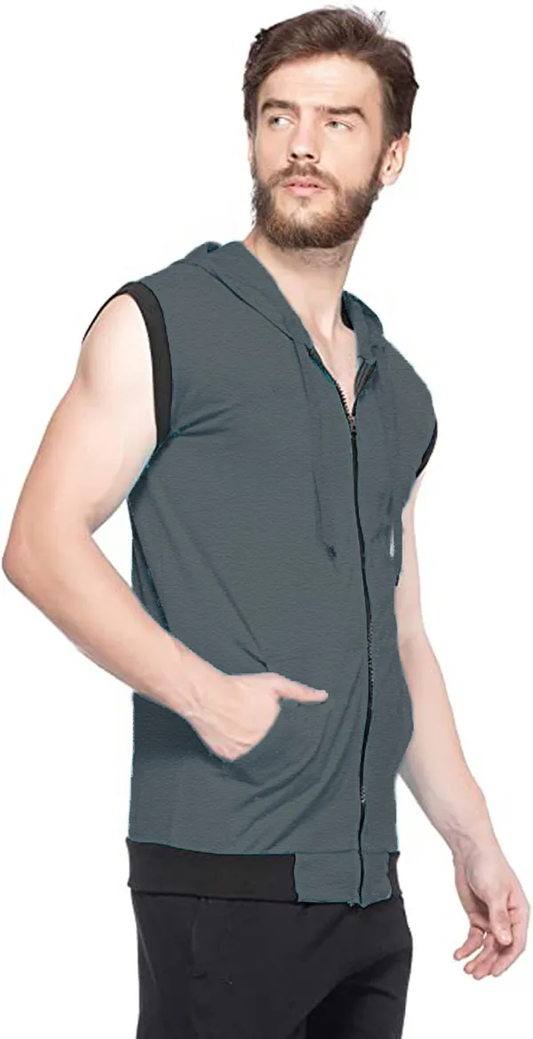 Grey_Cotton_Solid_Hooded_Neck_Regukar_Fit_T-Shirt_For_Men