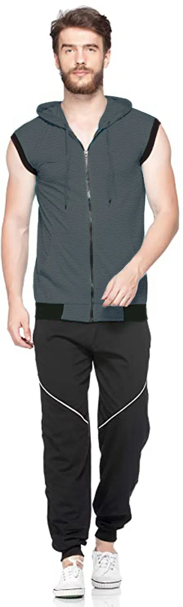 Grey_Cotton_Solid_Hooded_Neck_Regukar_Fit_T-Shirt_For_Men