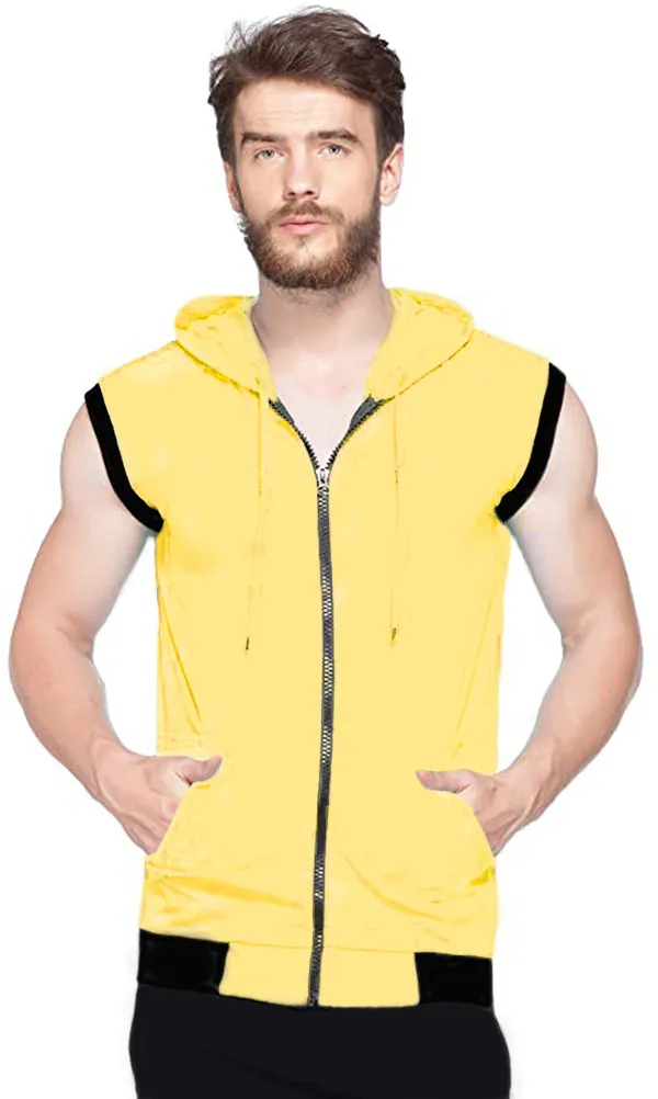 Yellow_Cotton_Solid_Hooded_Neck_Regukar_Fit_T-Shirt_For_Men