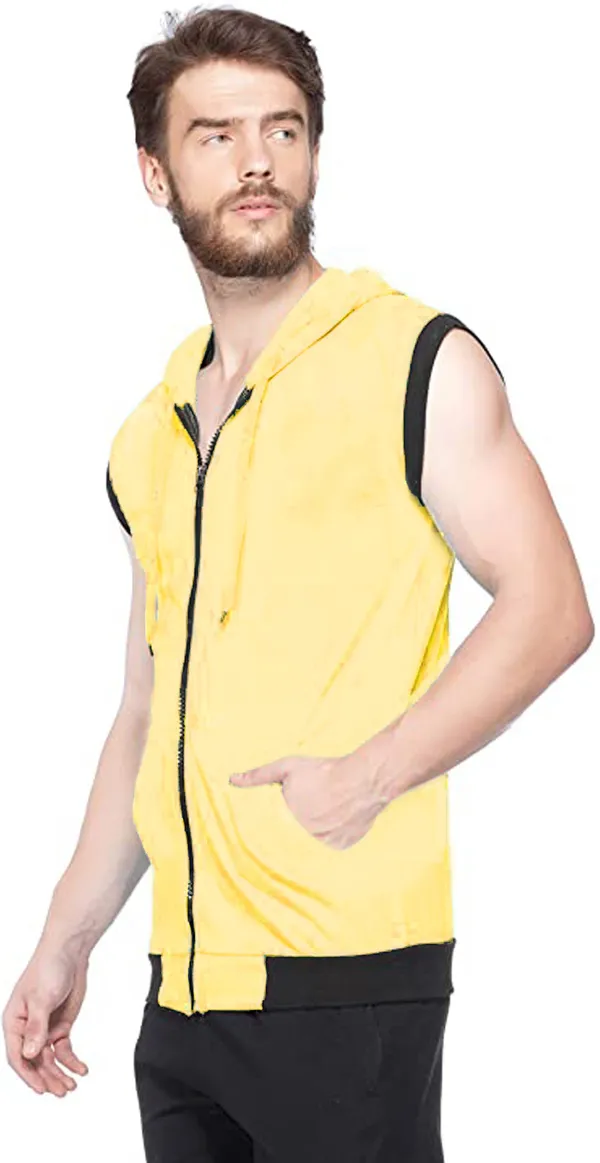 Yellow_Cotton_Solid_Hooded_Neck_Regukar_Fit_T-Shirt_For_Men