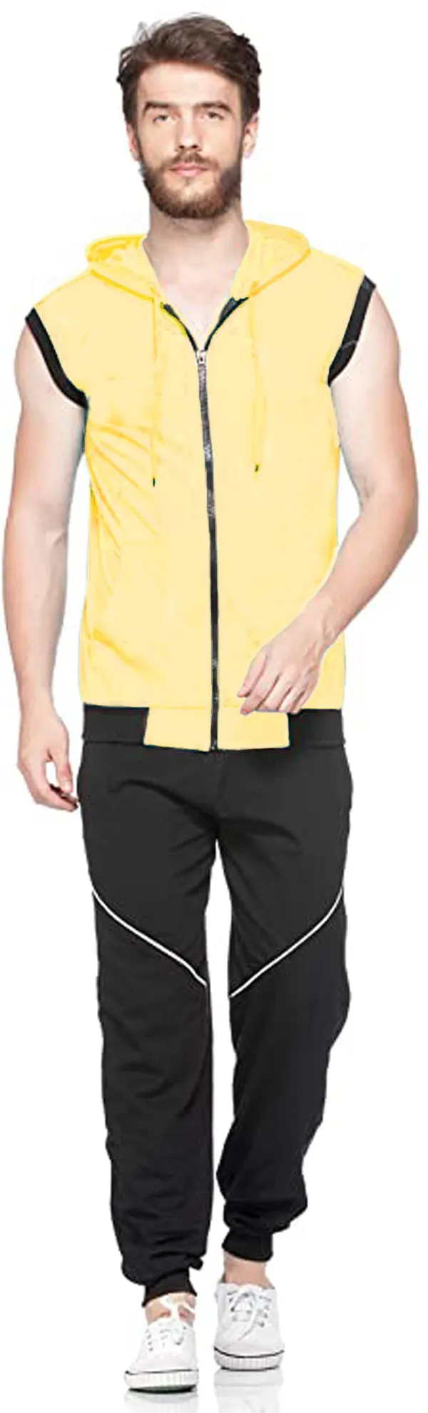 Yellow_Cotton_Solid_Hooded_Neck_Regukar_Fit_T-Shirt_For_Men