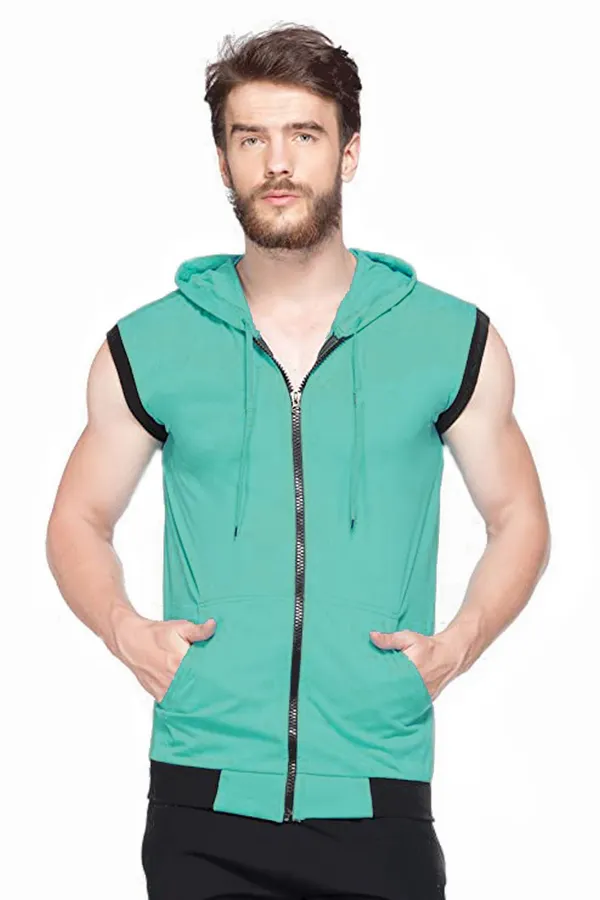 Light_Green_Cotton_Solid_Men_Hooded_Neck_Light_Regukar_Fit_T-Shirt_For_Men