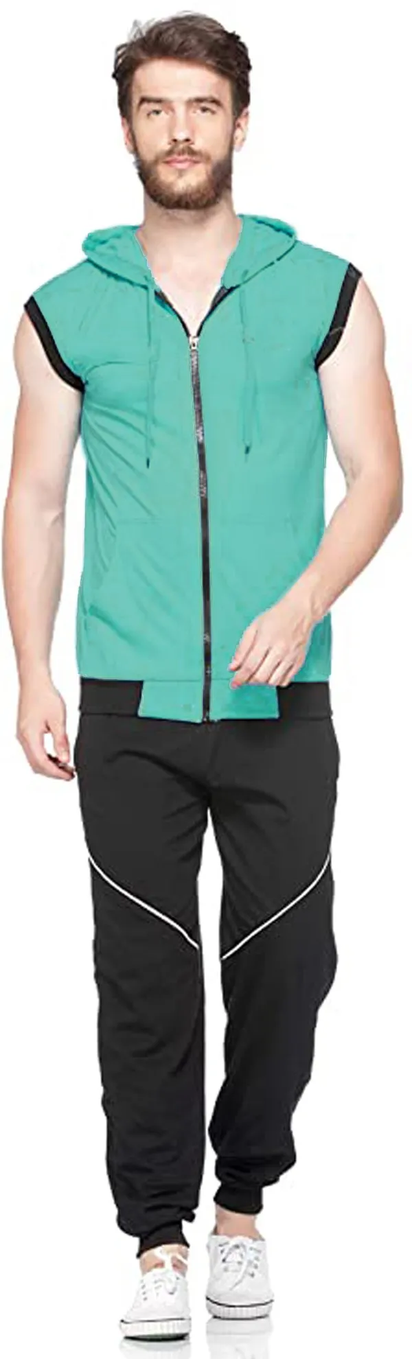 Light_Green_Cotton_Solid_Men_Hooded_Neck_Light_Regukar_Fit_T-Shirt_For_Men
