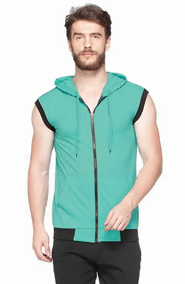 Light_Green_Cotton_Solid_Men_Hooded_Neck_Light_Regukar_Fit_T-Shirt_For_Men